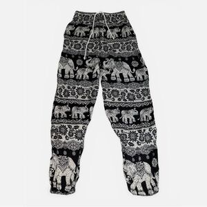Lightweight Egyptian Elephant Print Pants – Boho Black & White